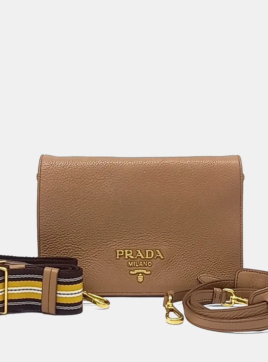 Prada Brown Leather Dino Crossbody Bag