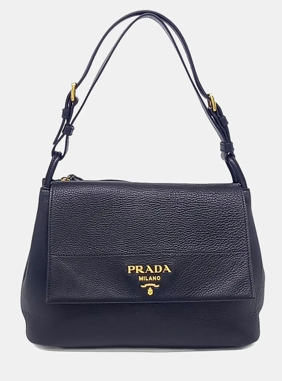 Prada Black Leather Vitello Daino Shoulder Bag (1BD052)