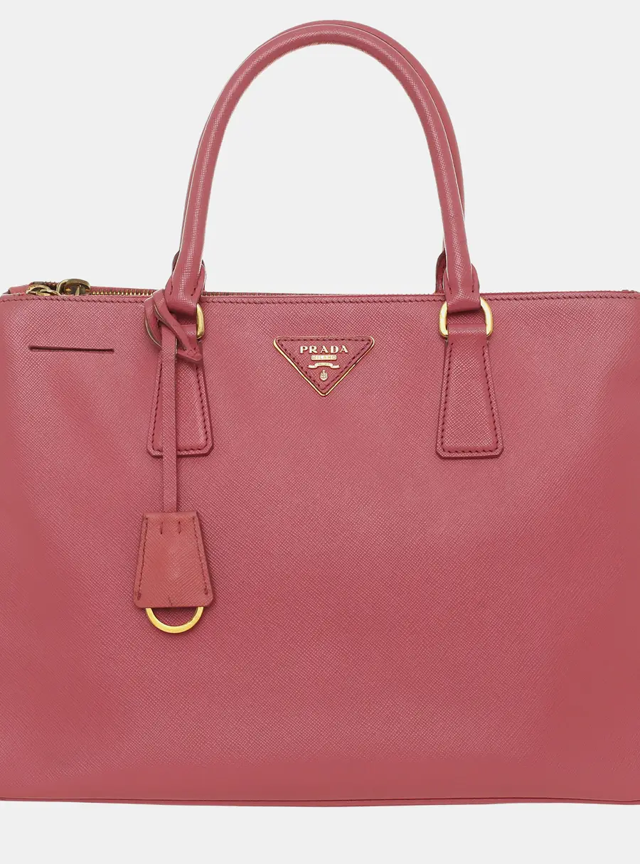 Prada Saffiano Lux Medium Petal Pink Saffiano Leather Double Zip Tote Bag
