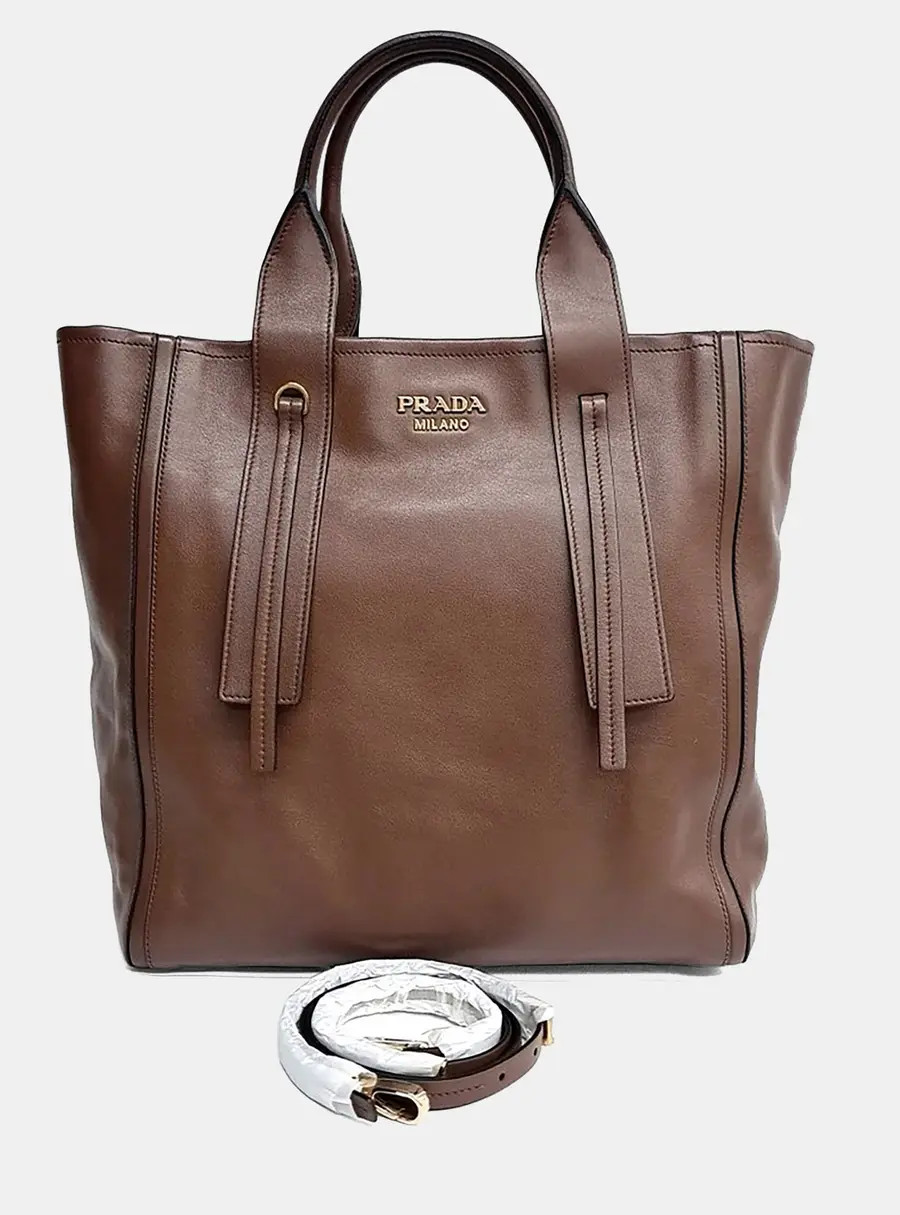 Prada Brown Leather Tote and Shoulder bag