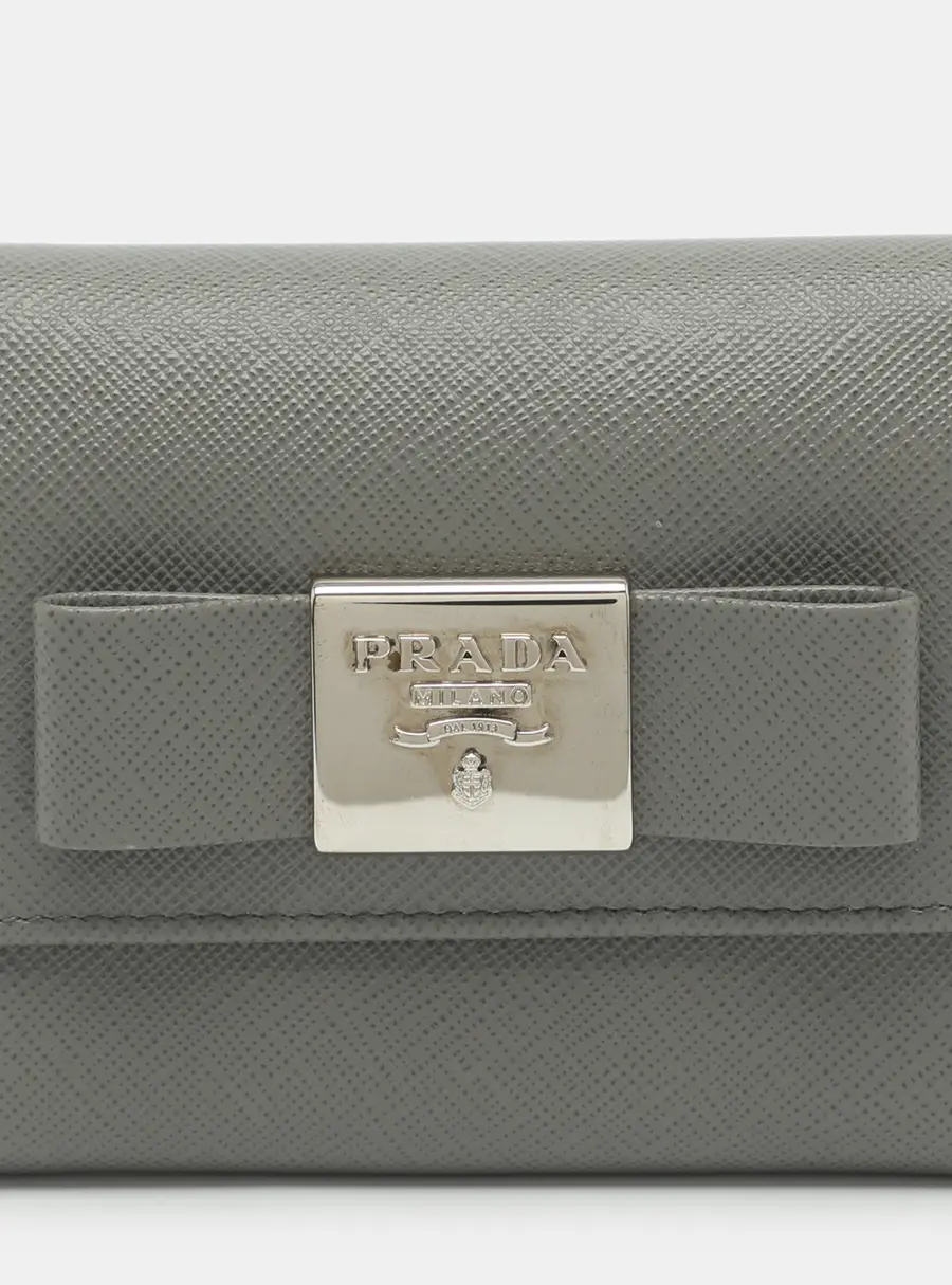 Prada Bow Grey Saffiano Leather and Saffiano Leather Wallet