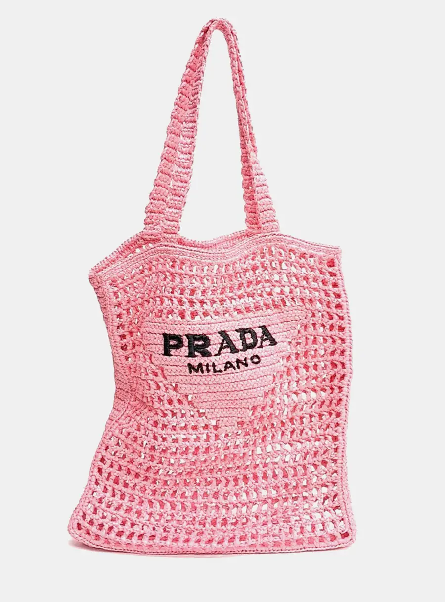 Prada Pink Raffia Tote Bag