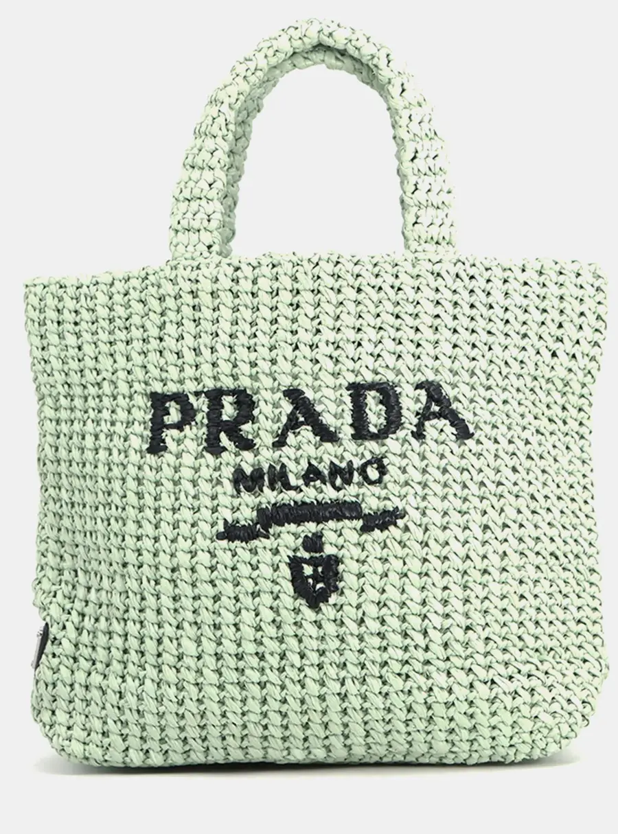 Prada Crochet Small Acqua Raffia Effect Yarn Tote Bag