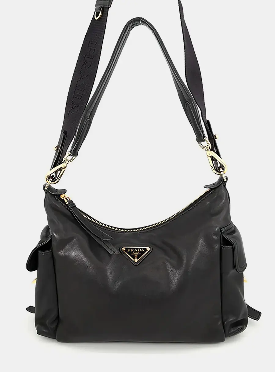 Prada Explorer Large Black Leather Shoulder Bag