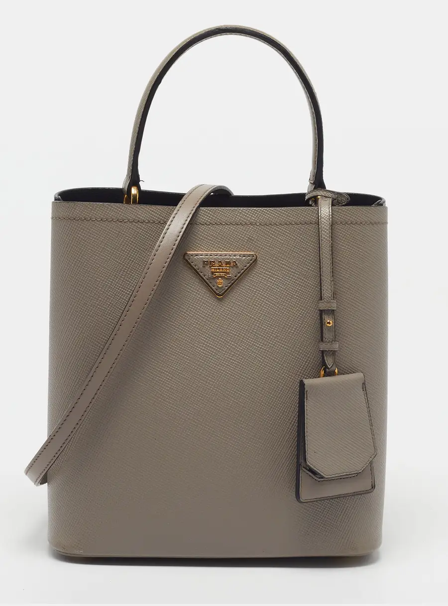Prada Panier Grey Medium Saffiano Cuir Leather Top Handle Bag