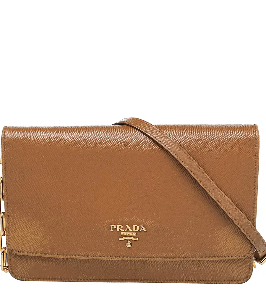 Prada Brown Saffiano Leather Flap Shoulder Bag
