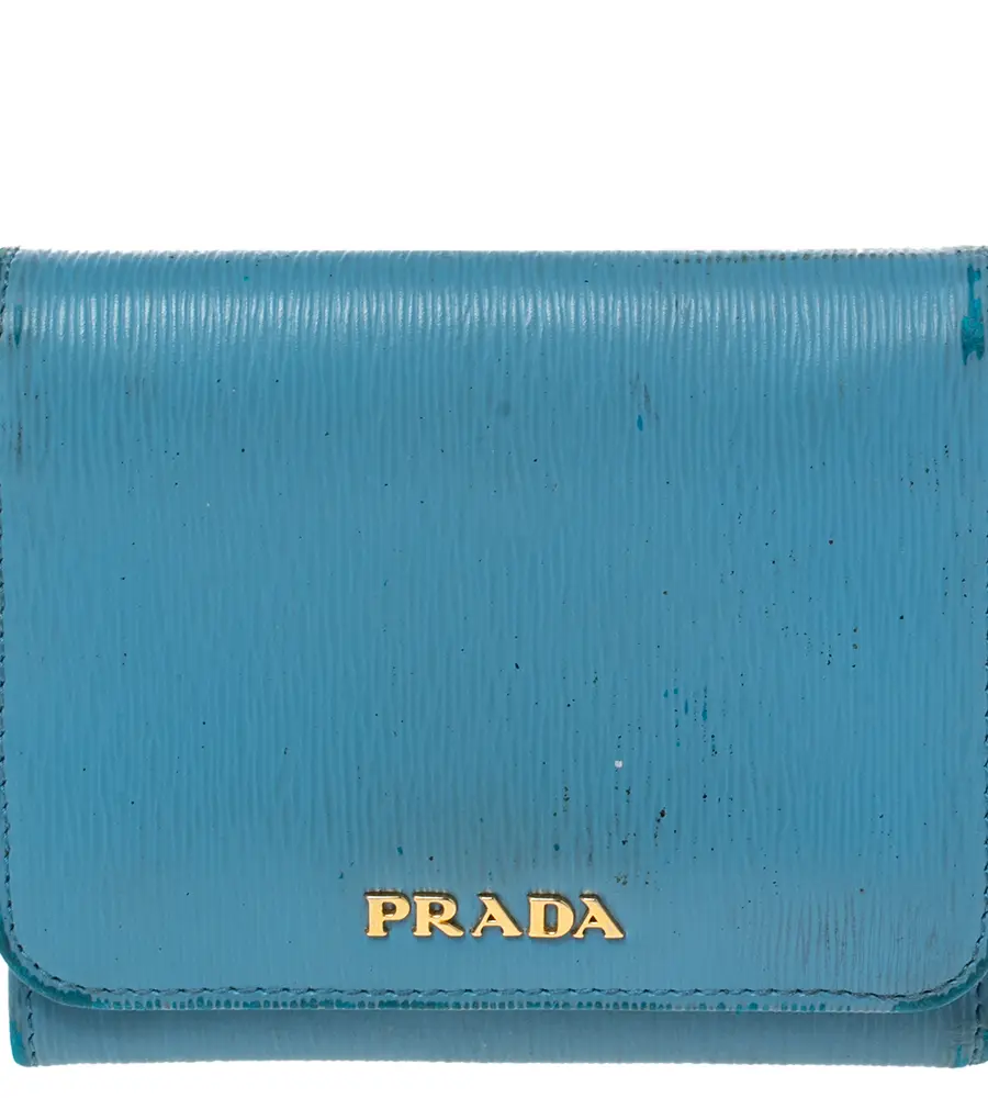 Prada Blue Vittello Move Leather Trifold Wallet