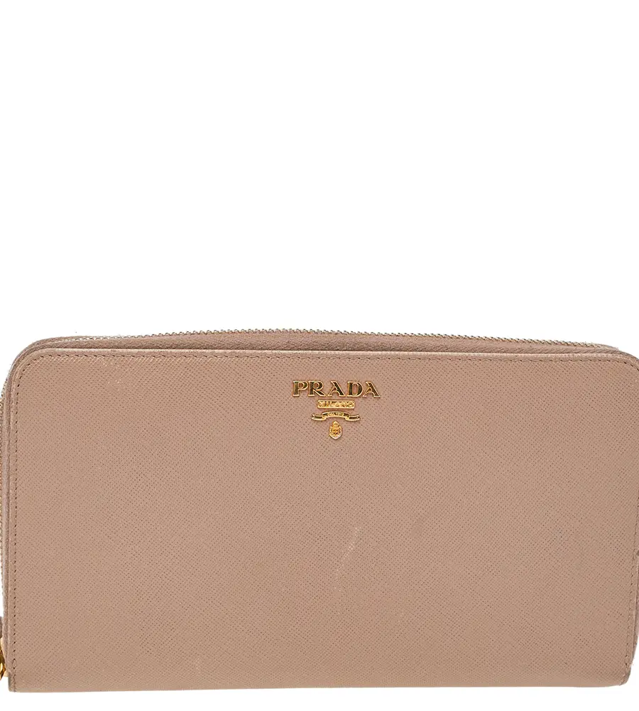 Prada Cream Saffiano Leather Zip Around Wallet
