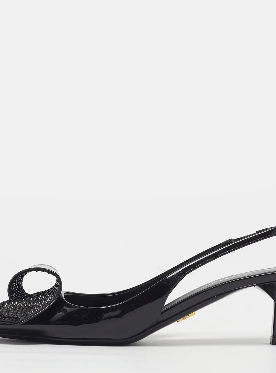 Prada Size 40 Black Patent Leather Slingback Pumps