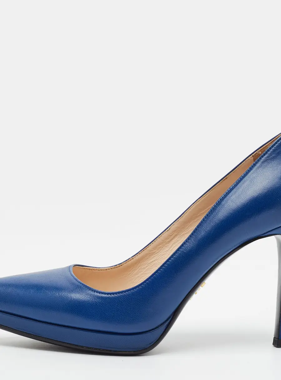 Prada Size 36.5 Blue Leather Pointed Toe Platform Pumps