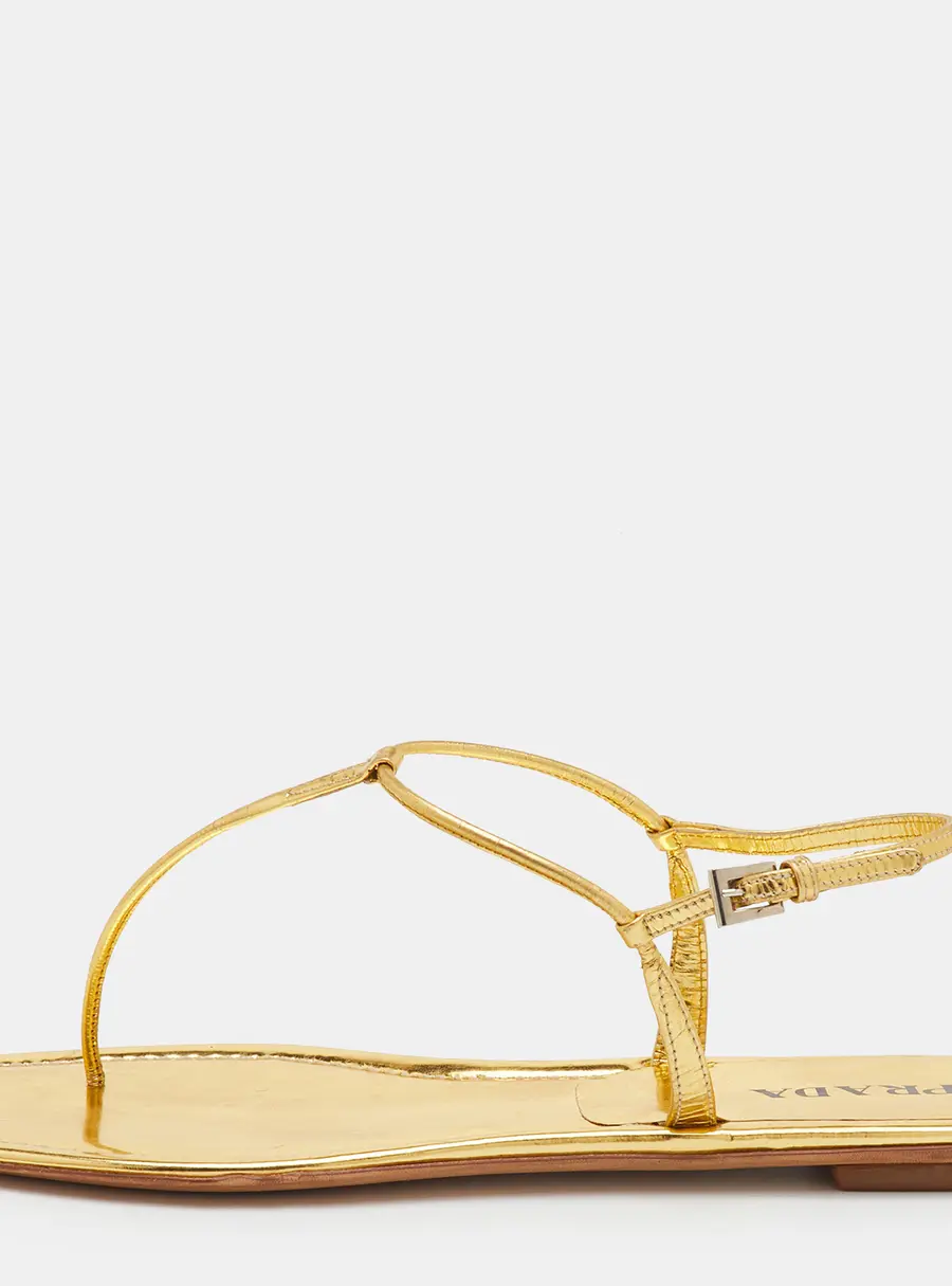 Prada Size 41 Metallic Gold Leather Flat Thong Sandals