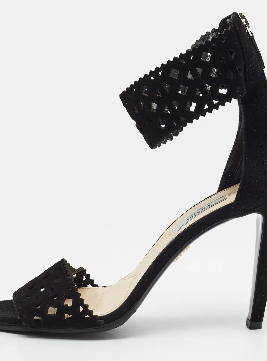 Prada Size 40 Black Suede Ankle Strap Sandals