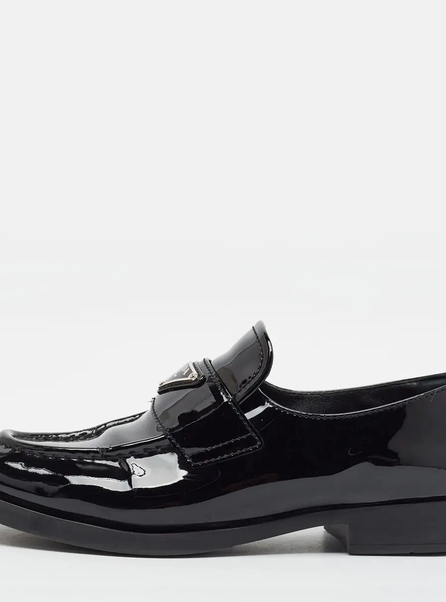 Prada Triangle Size 39 Black Patent Leather Loafers