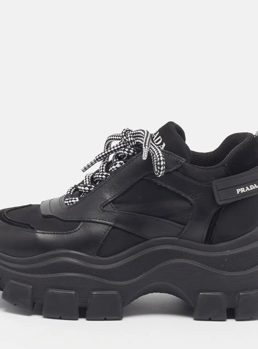 Prada Pegasus Chunky Size 36 Black Leather and Nylon Lace Up Sneakers