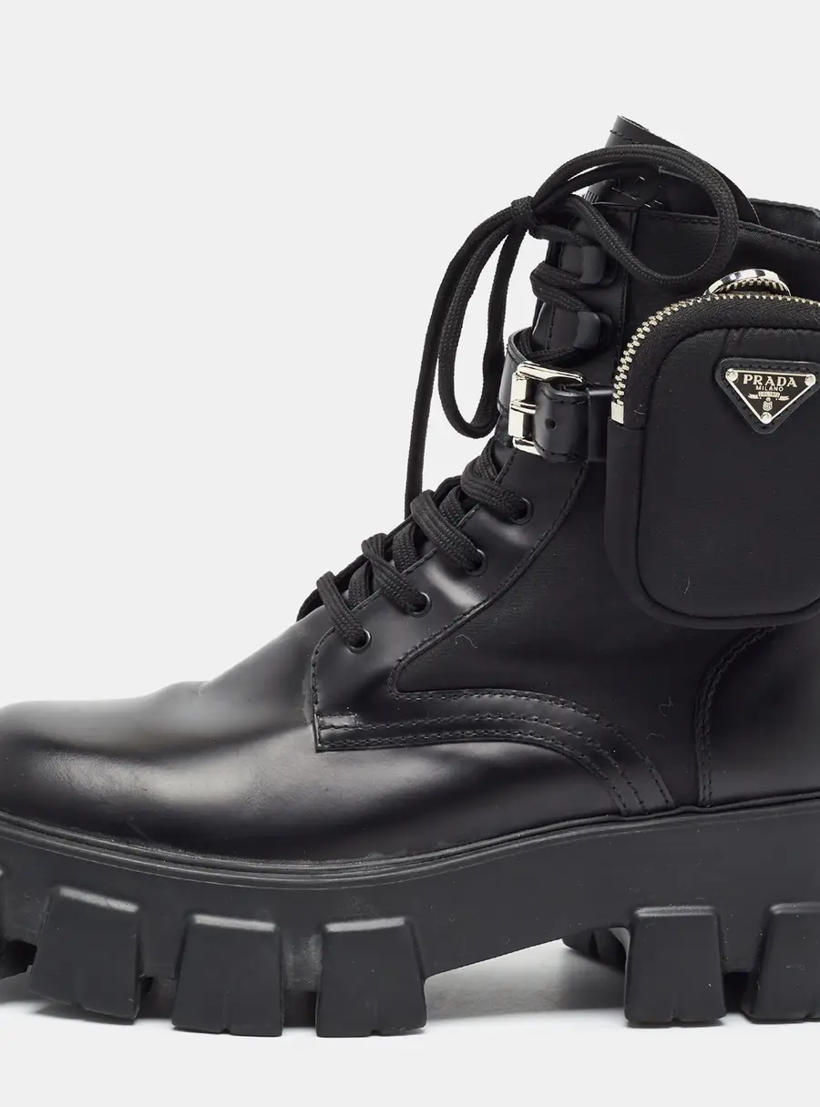 Prada Monolith Size 39.5 Black Leather and Nylon Combat Boots