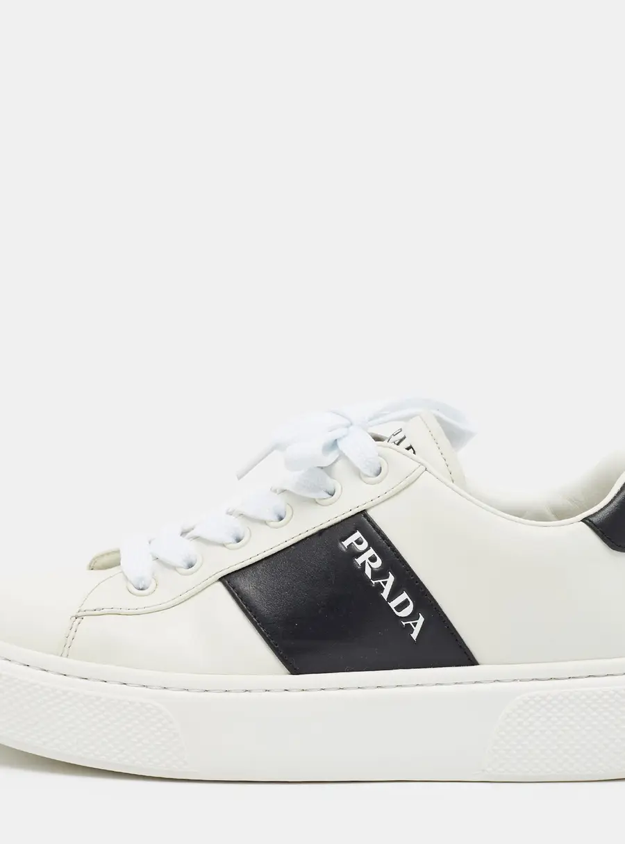 Prada Size 36.5 White/Black Leather Low Top  Sneakers