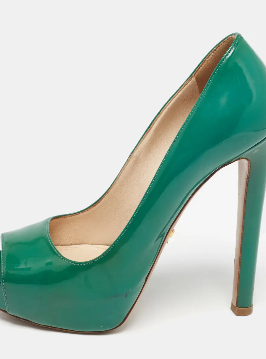 Prada Green Patent Leather Peep Toe Pumps Size 36