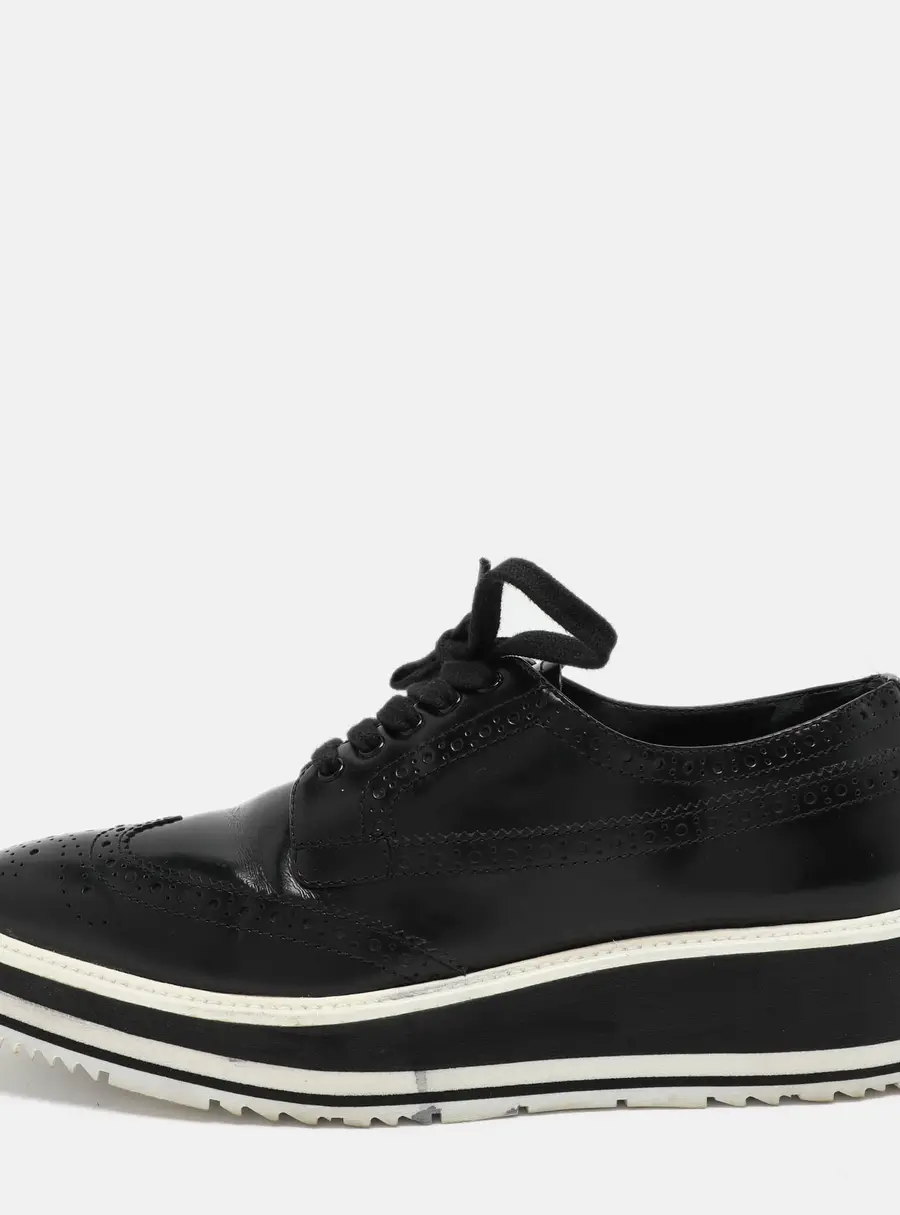 Prada Black Brogue Leather Derby Low Top Sneakers Size 39