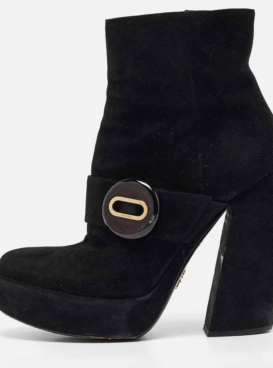 Prada Black Suede Zip Ankle Boots Size 37