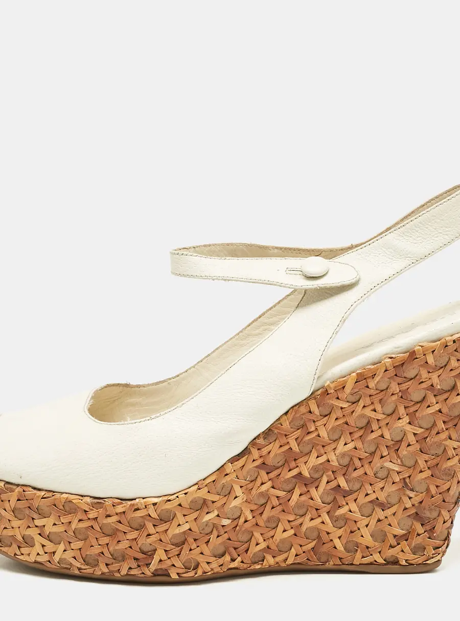 Prada White Leather Platform Wedge Ankle Strap Sandals Size 40