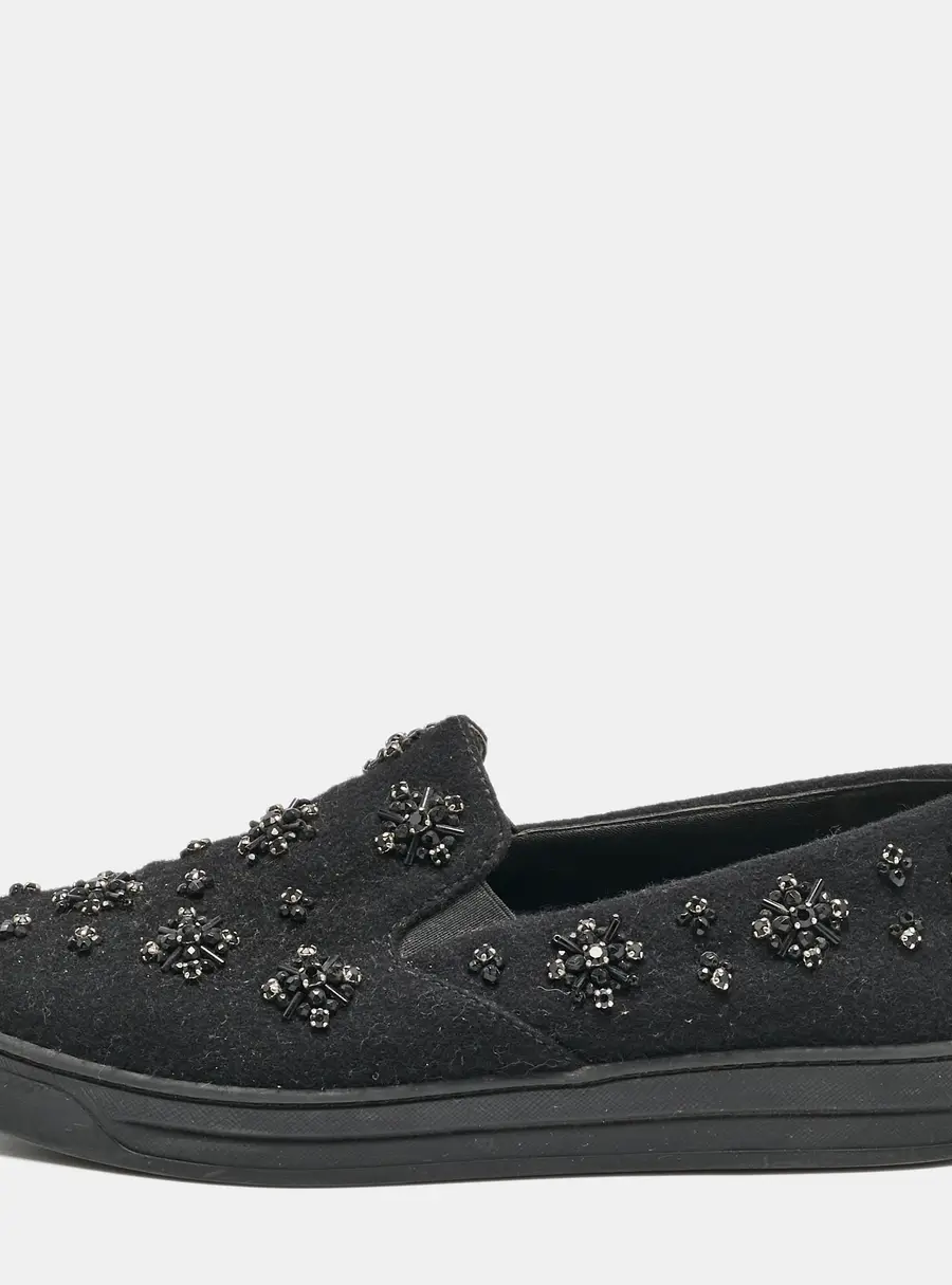Prada Black Felt Crystal Embellished Slip On Sneakers Size 39