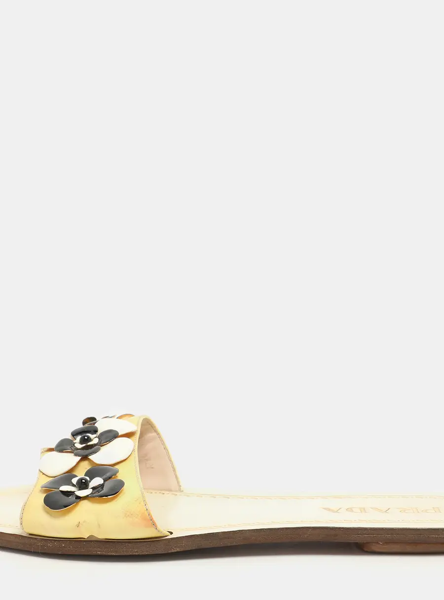 Prada Cream Patent Saffiano Leather Embellished Flats Size 36