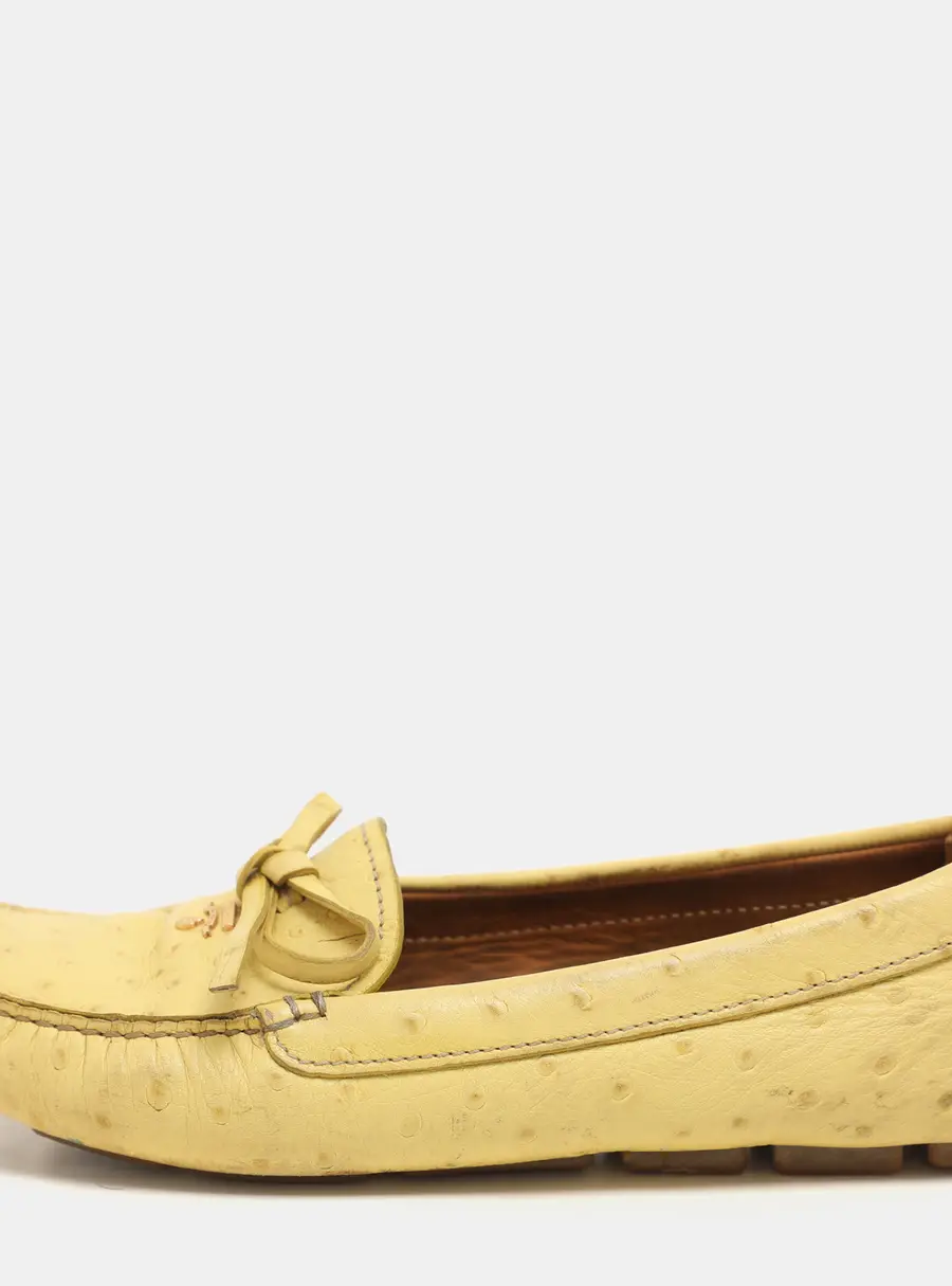 Prada Yellow Ostrich Leather Bow Loafers Size 37.5