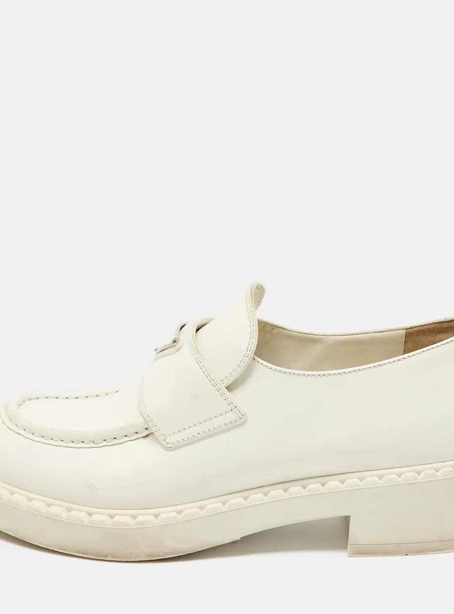 Prada White Leather Logo Plaque Slip On Loafers Size 39.5