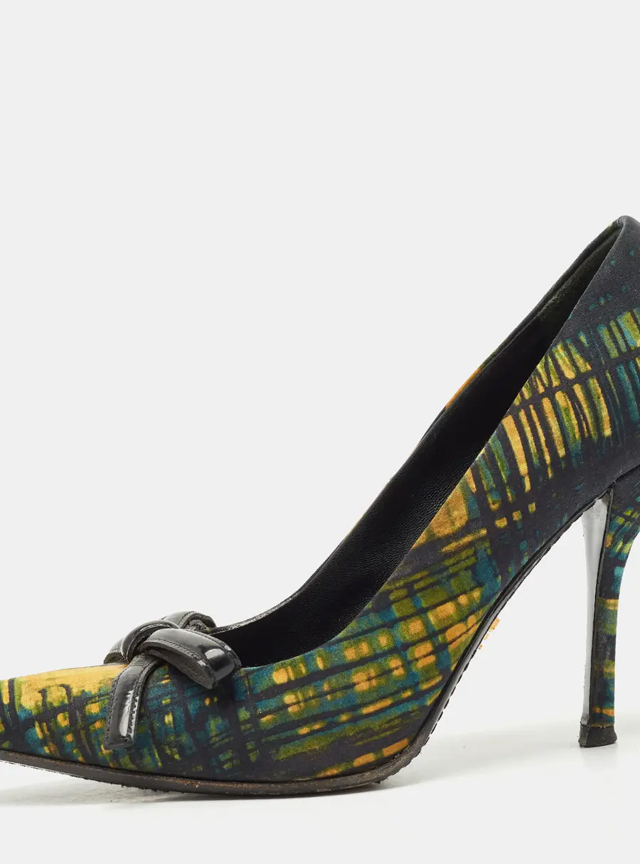 Prada Multicolor Fabric Bow Pointed Toe Pumps Size 38.5