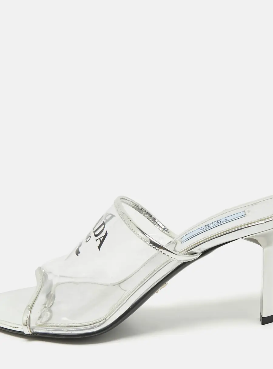 Prada Transparent PVC Logo Print Slide Sandals Size 39