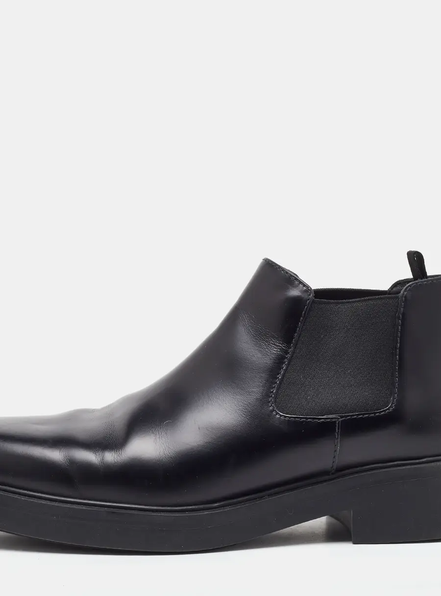 Prada Black Brushed Leather Chelsea Ankle Length Boots Size 41