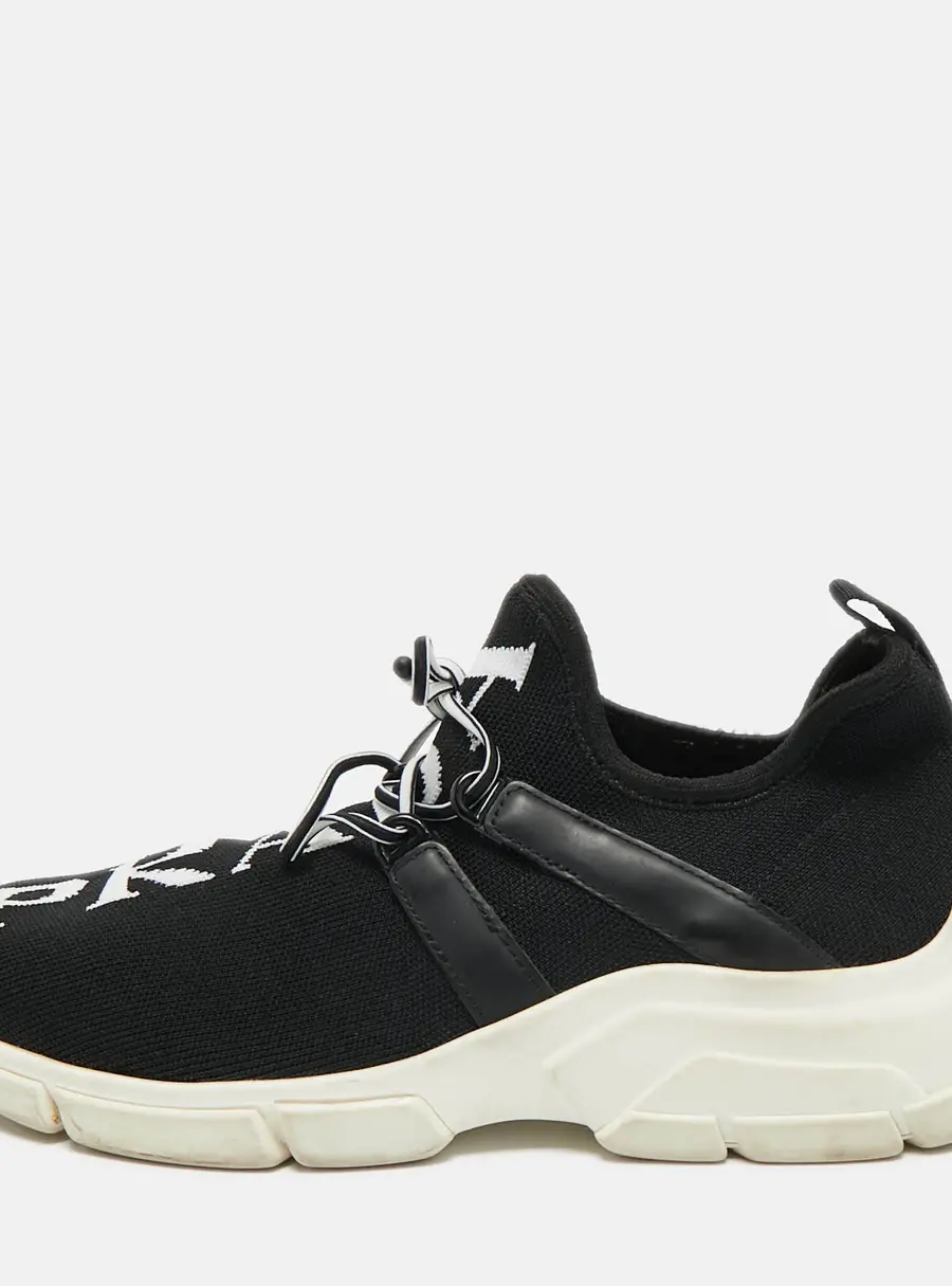 Prada Black Fabric and Leather Trainer  Lace Up Sneakers Size 36