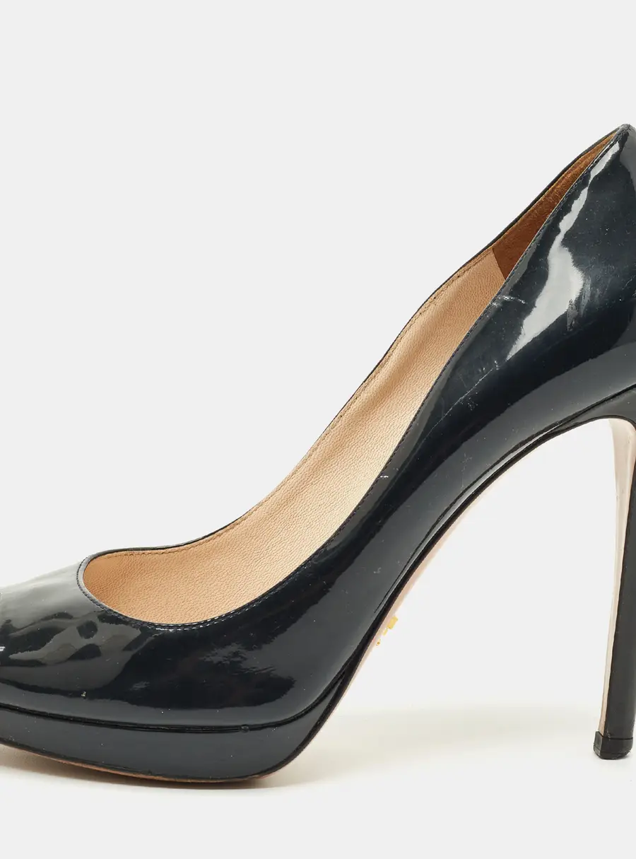 Prada Navy Blue Patent Leather Peep Toe Pumps Size 39.5
