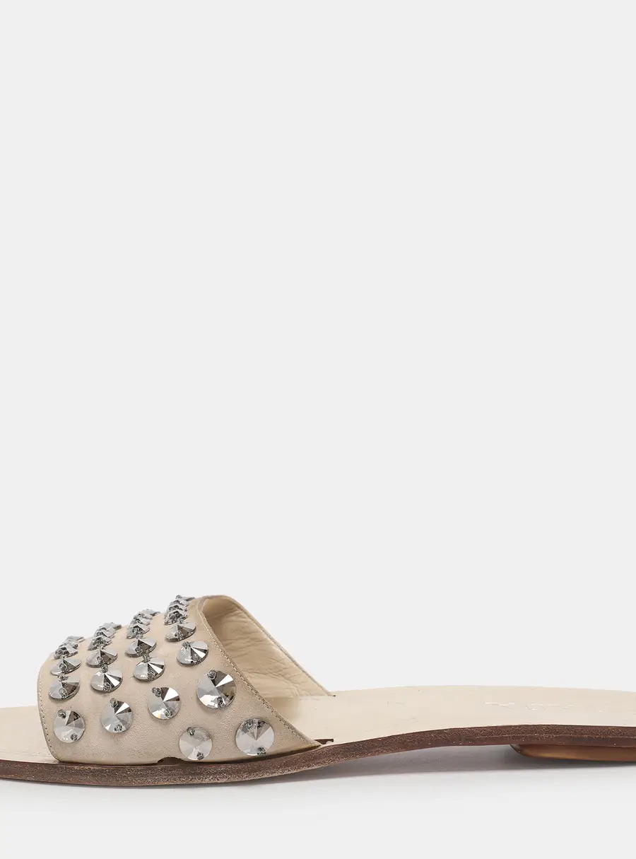 Prada Beige Suede Crystal Embellished Slide Sandals Size 40.5