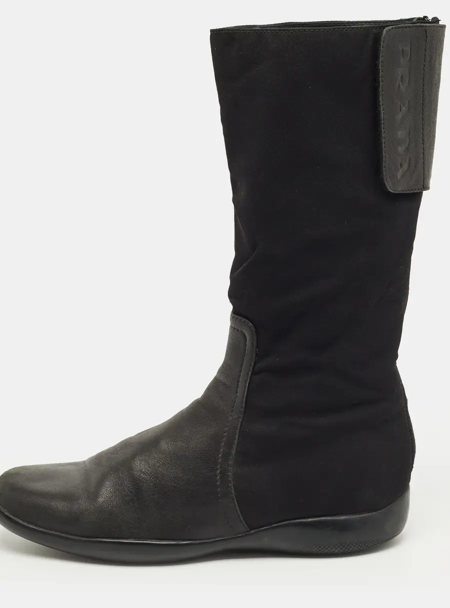 Prada Black Leather Knee Length Boots Size 37