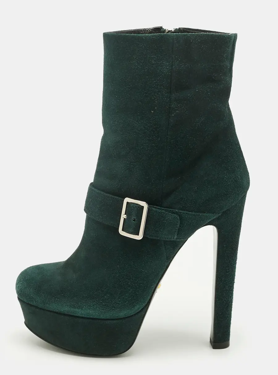 Prada Green Suede Platform Ankle Length Boots Size 37