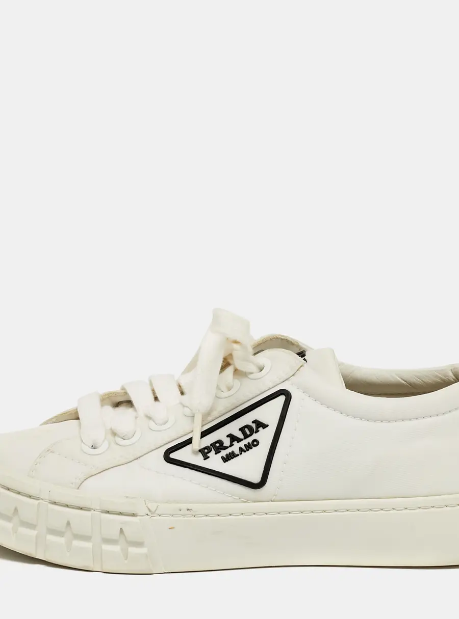 Prada Wheel Cassetta Size 36 White Canvas Lace Up Sneakers