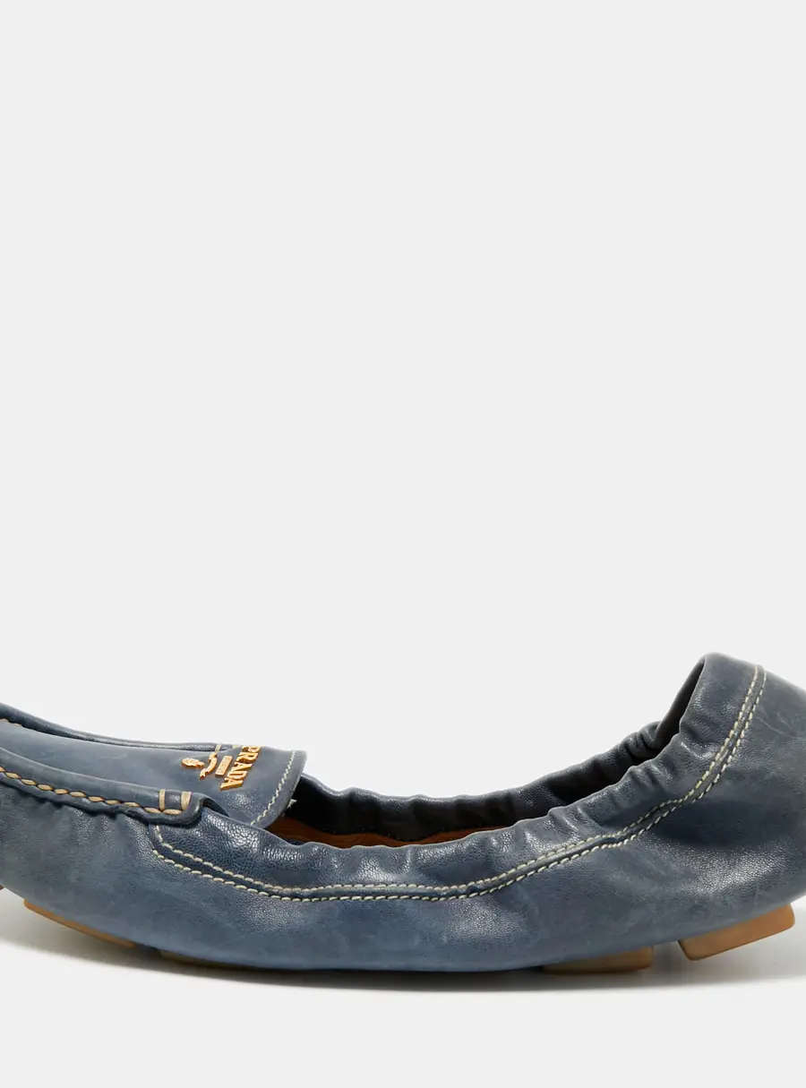 Prada Size 41 Blue Leather Scrunch Slip On Loafers