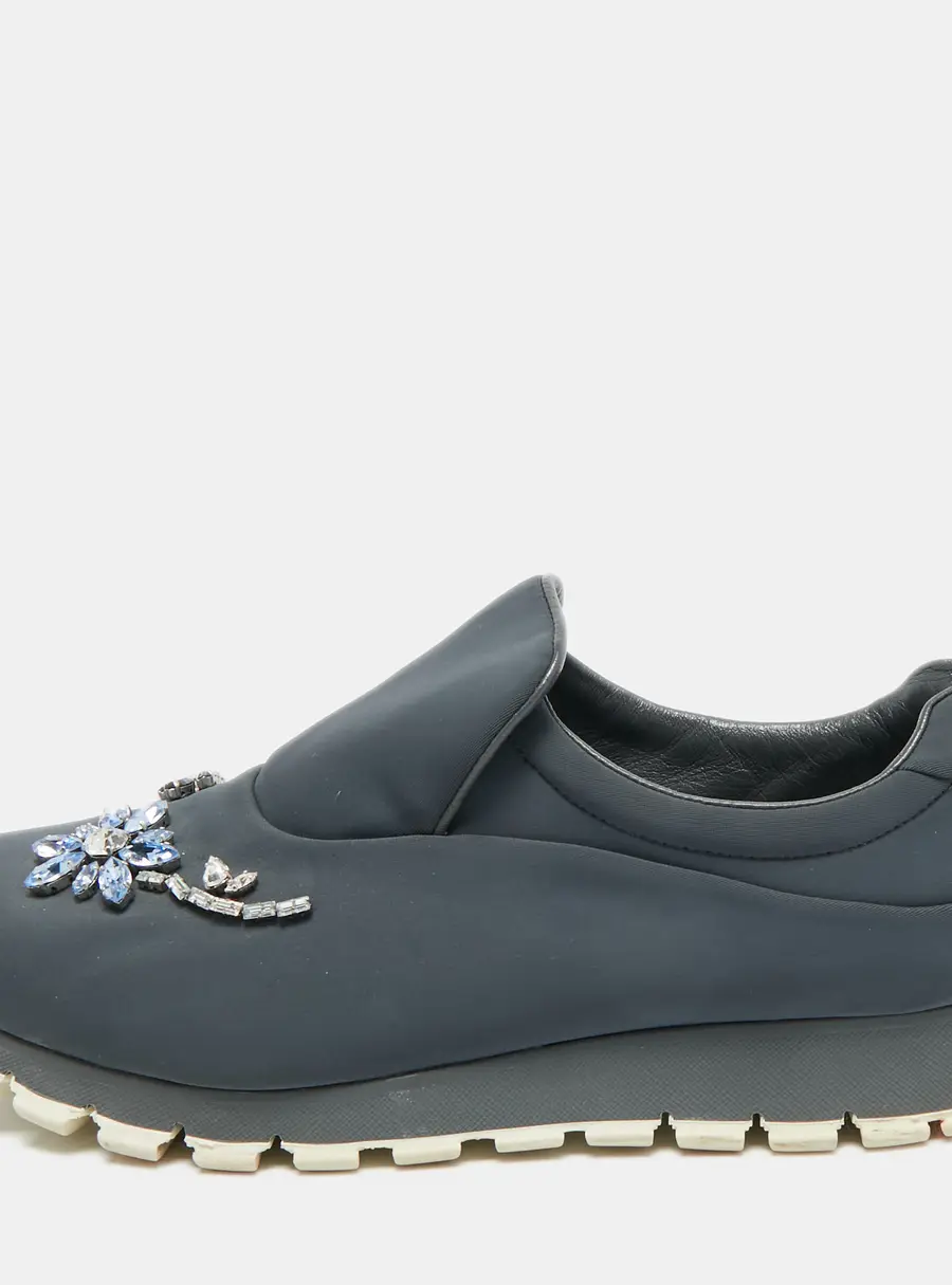 Prada Catch Me If You Can Size 39 Grey Neoprene Crystal Embellished Slip On Sneakers