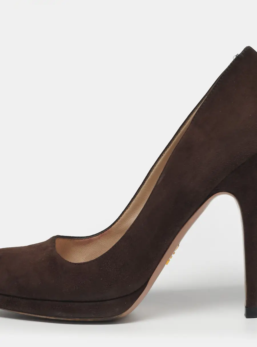 Prada Size 40 Brown Suede Platform Pumps