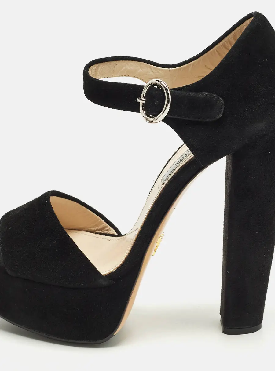 Prada Size 37 Black Suede Ankle Strap Sandals