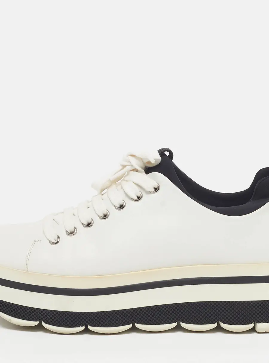 Prada Size 38 White/Black Leather Platform Lace Up Sneakers