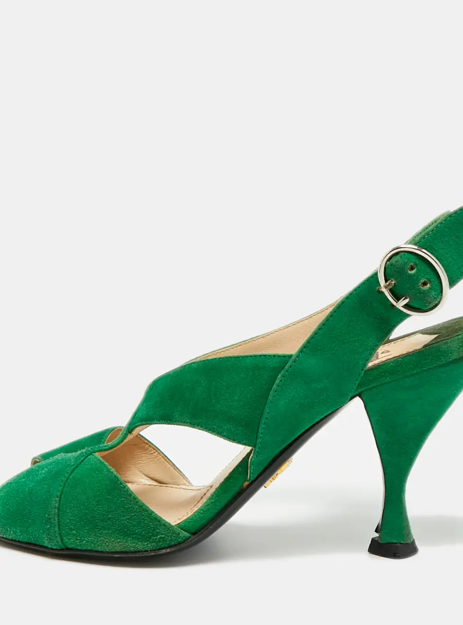 Prada Size 38 Green Suede Criss Cross Open Toe Slingback Sandals