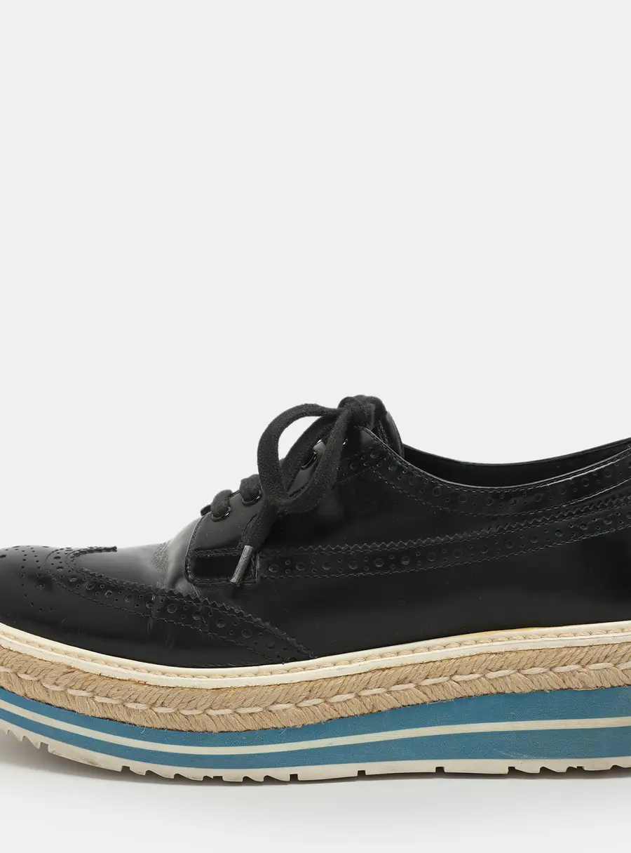 Prada Black Leather Derby Sneakers Size 39