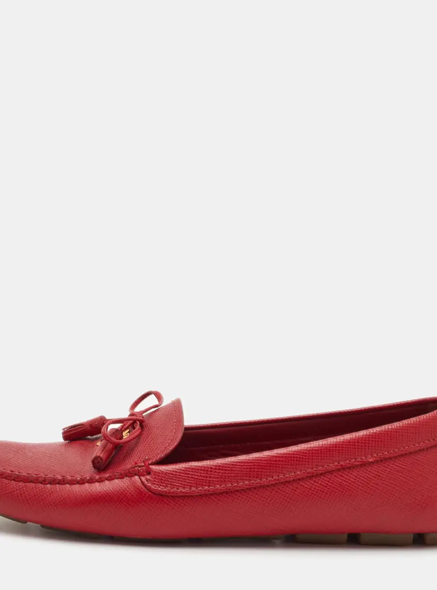 Prada Bow Size 40 Red Leather Slip On Loafers