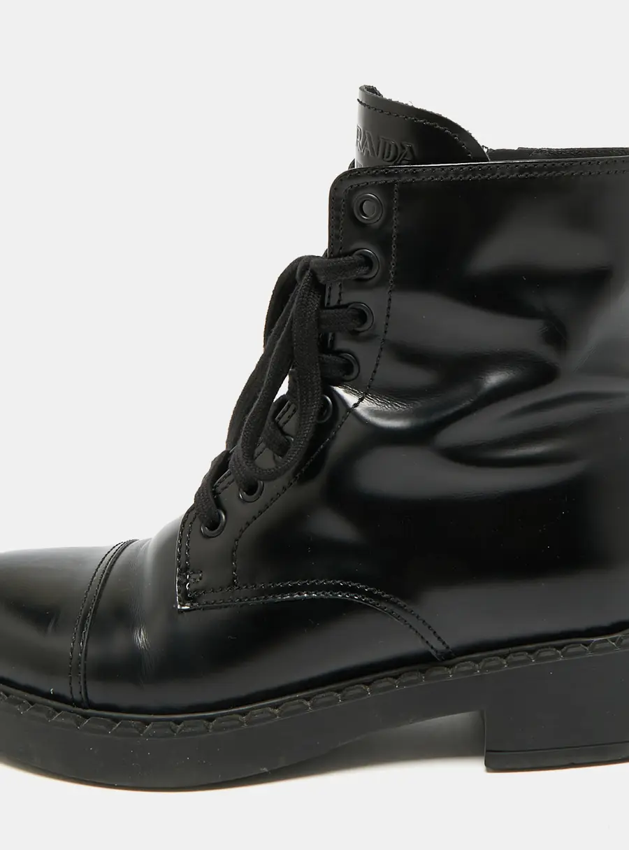 Prada Size 39.5 Black Leather Combat Boots