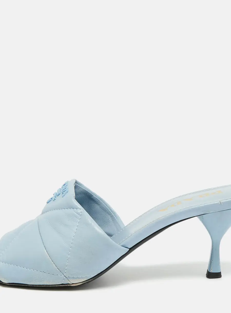 Prada Size 39 Blue Quilted Leather Logo Slide Sandals