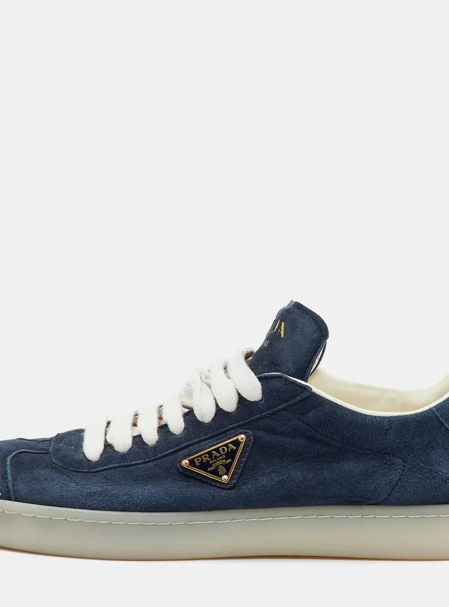 Prada Lane Size 38.5 Navy Blue Suede Low Top Sneakers