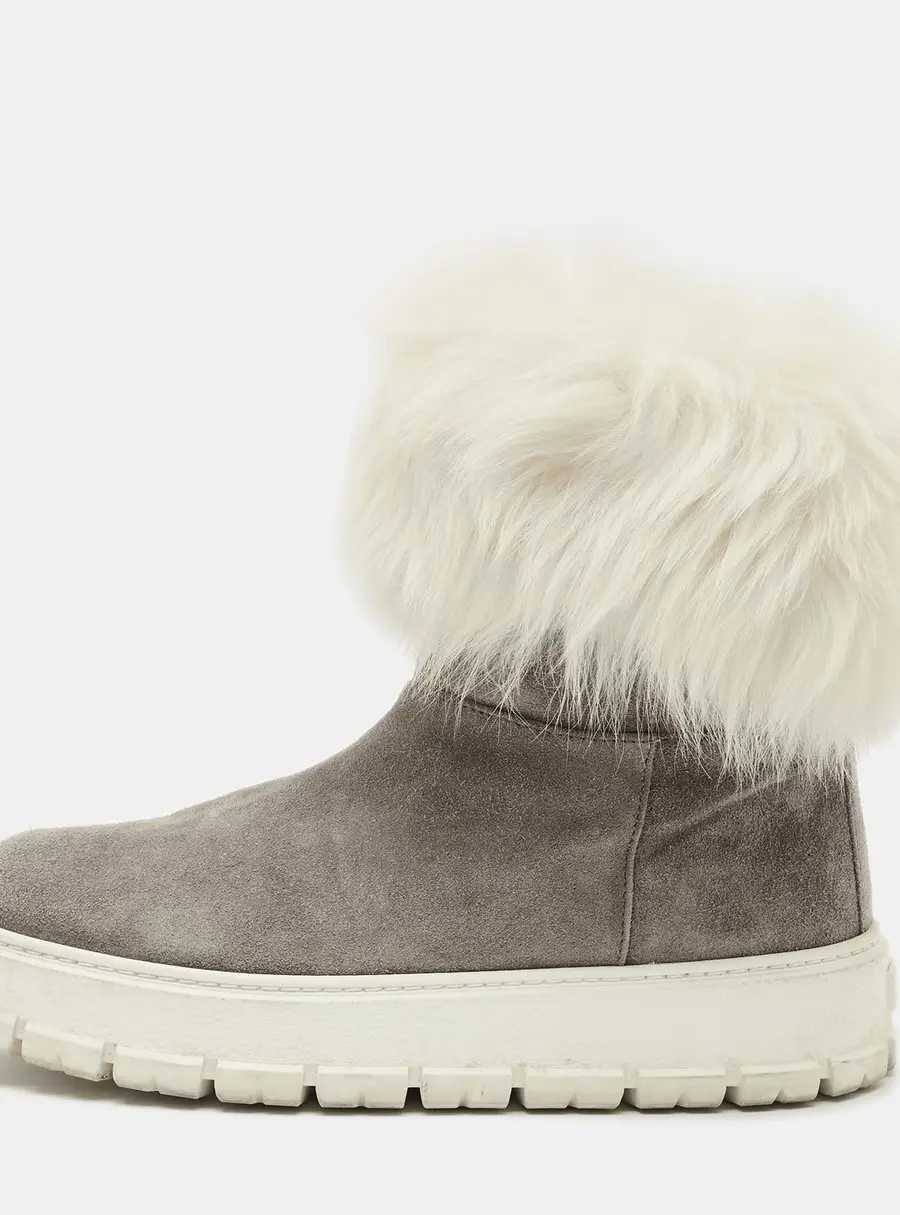Prada Size 38 Grey Fur and Leather Mid Calf Boots