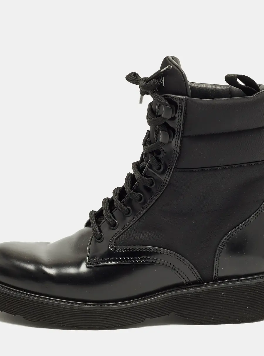 Prada Monolith Size 38 Black Leather and Nylon Ankle Length Boots